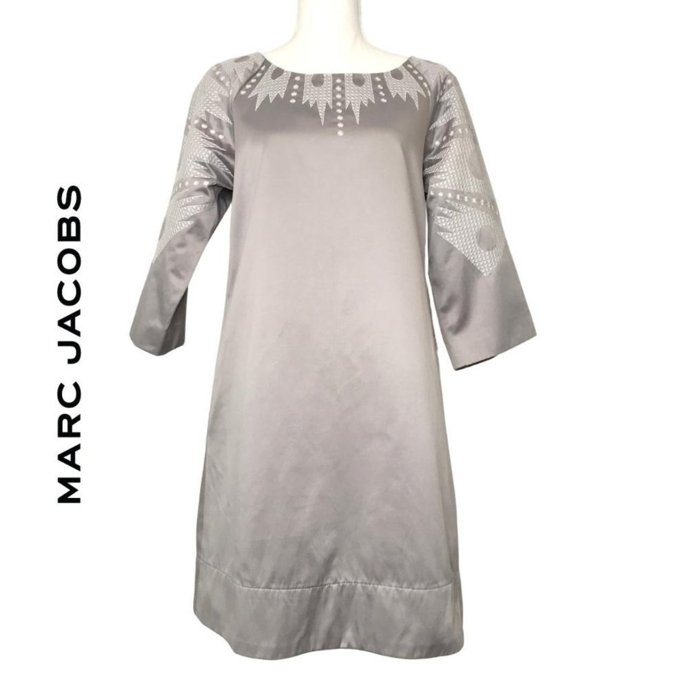 MARC JACOBS futuristic silver grey cotton dress with embroidery detail. - Picture 1 of 4